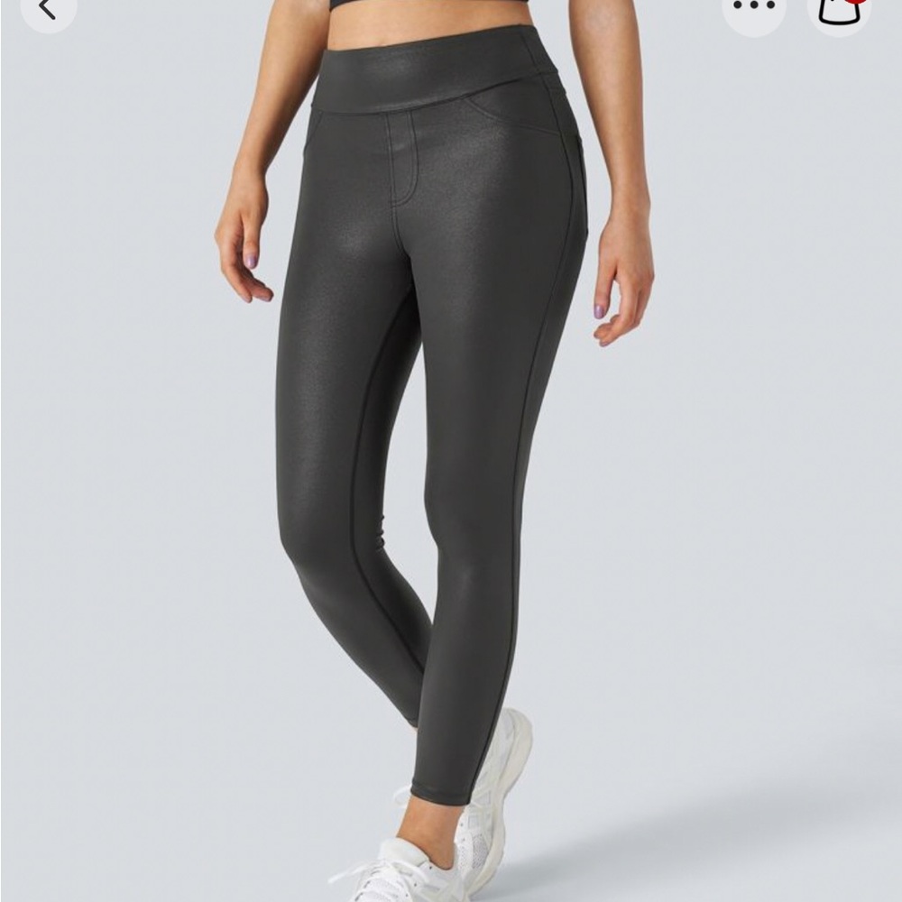 Softlyzero™ Faux Leather High Waisted Back Side Pocket Leggings 7/8 black NWT
